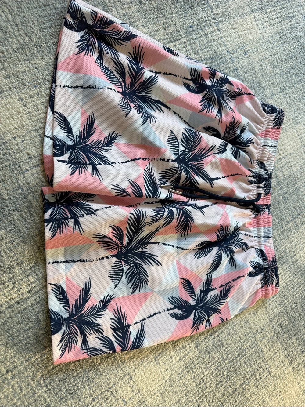 Drip Tropical Palm Print Athletic Shorts in Pink & Navy